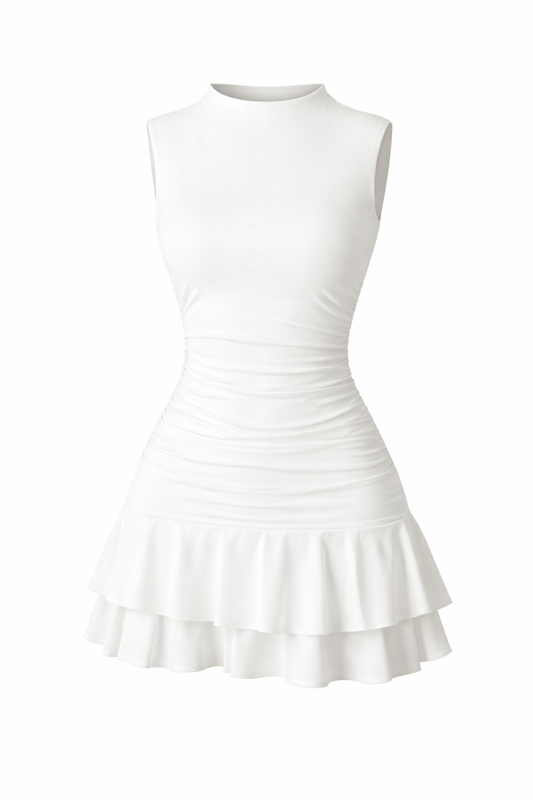 Ruched Mini Dress with Ruffles