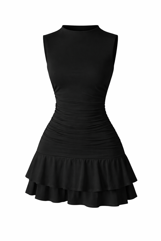 Ruched Mini Dress with Ruffles