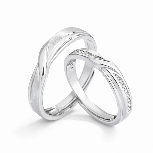Twisted Silver Wedding Band Set